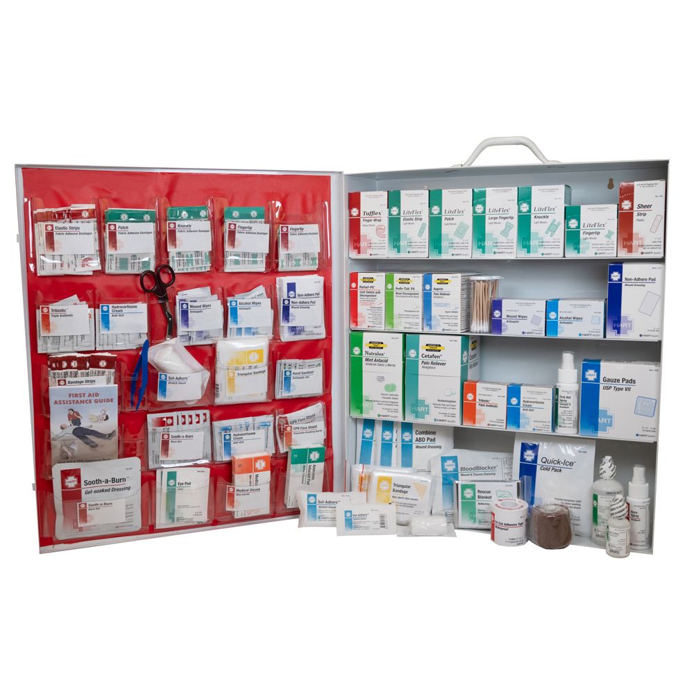 4-Shelf First Aid Station, ANSI Class A, Extra Wide Metal Cabinet, with door pouch