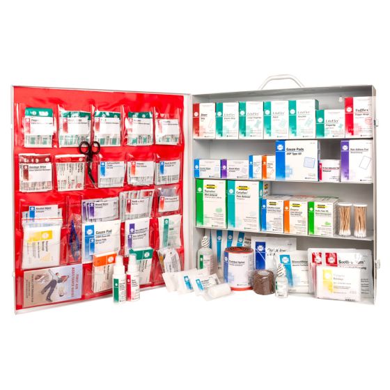 4-Shelf First Aid Station, ANSI Class B, Extra Wide Metal Cabinet, with door pouch