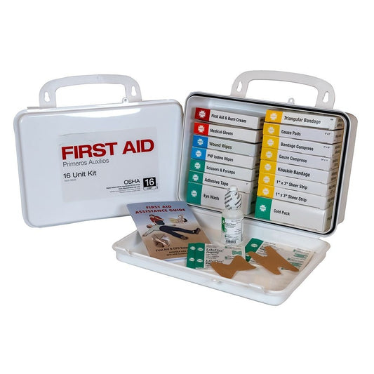 16 Unit First Aid Kit, OSHA, Polypropylene Box