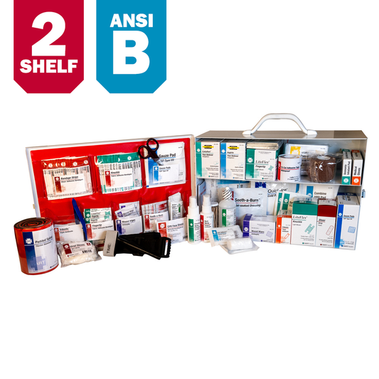 2-Shelf First Aid Station, ANSI Class B, Metal Cabinet with door pouch