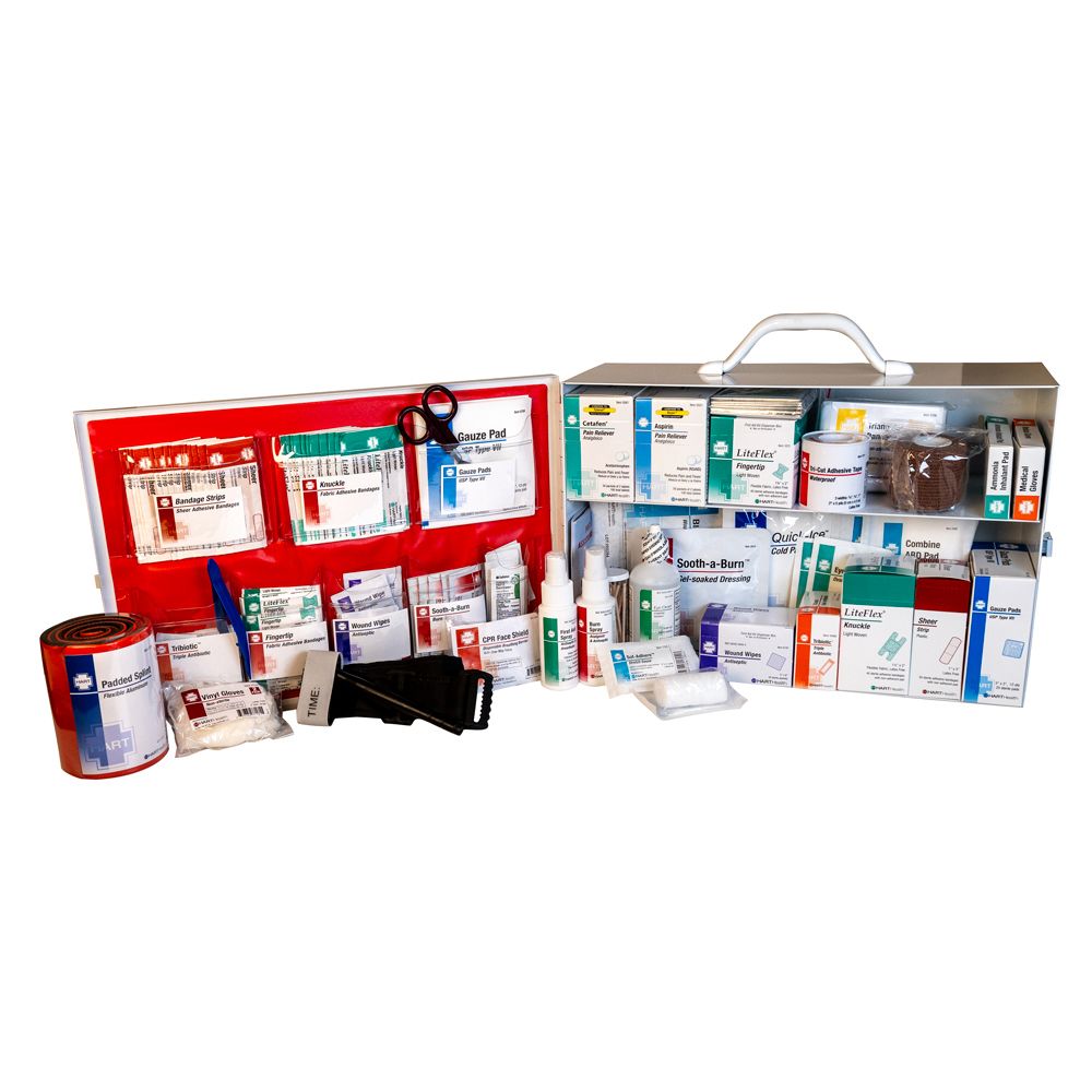 2-Shelf First Aid Station, ANSI Class B, Metal Cabinet with door pouch