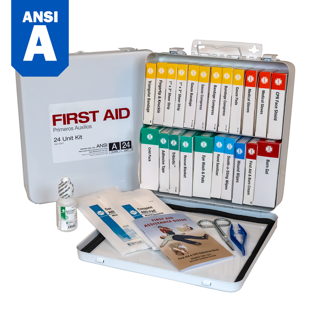 24 Unit First Aid Kit, ANSI Class A, Metal Box