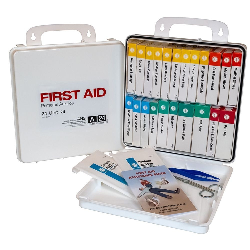 24 Unit First Aid Kit, ANSI Class A, Polypropylene Box