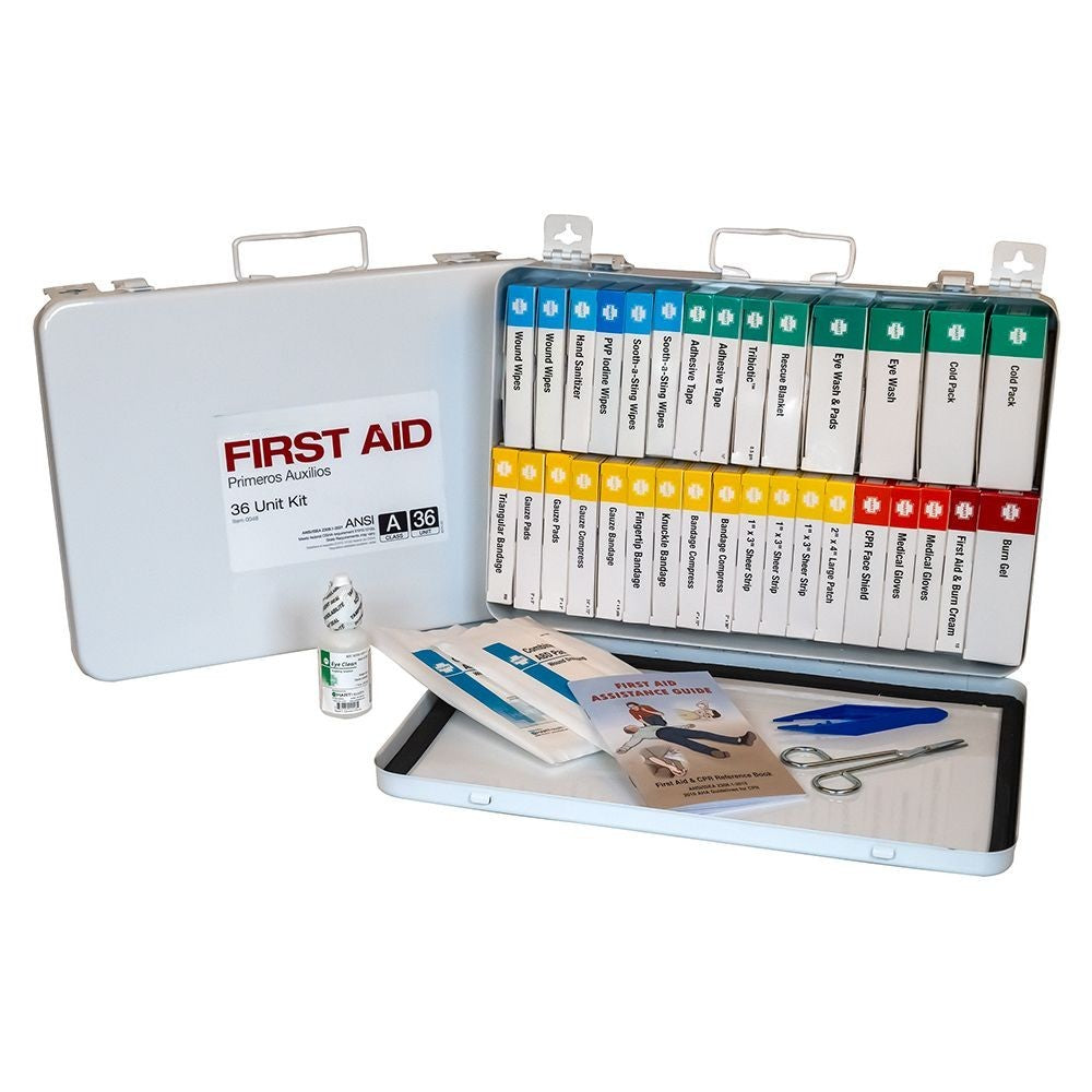 36 Unit First Aid Kit, ANSI Class A, Metal Box