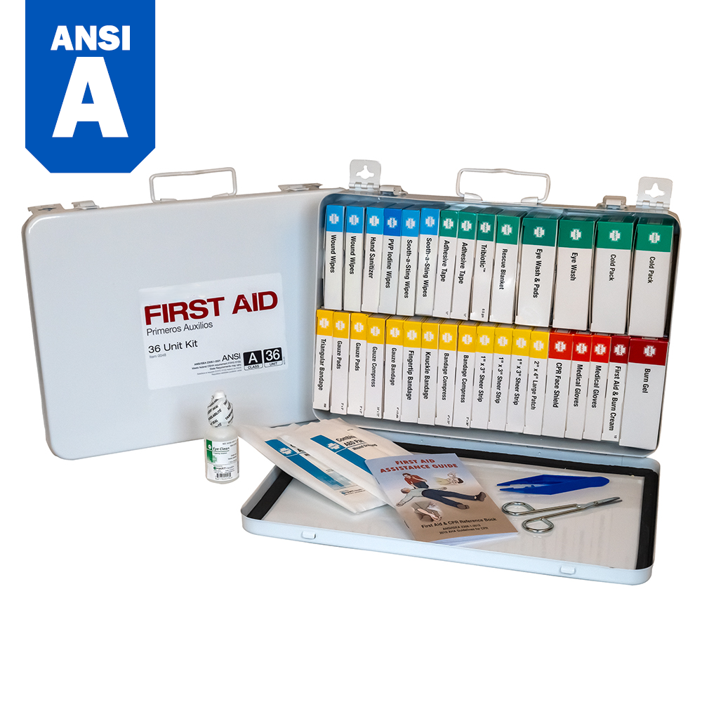 36 Unit First Aid Kit, ANSI Class A, Metal Box
