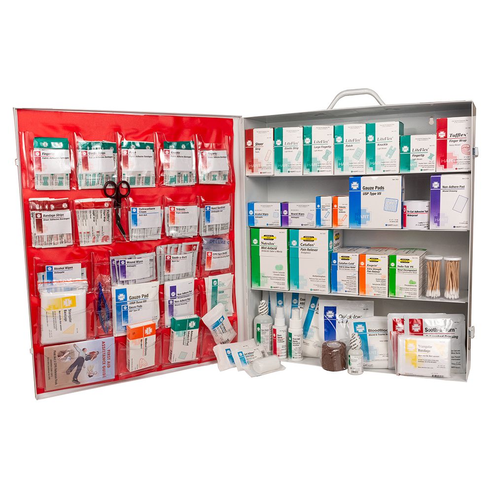 4-Shelf First Aid Station, ANSI Class A, Extra Wide Metal Cabinet, with door pouch