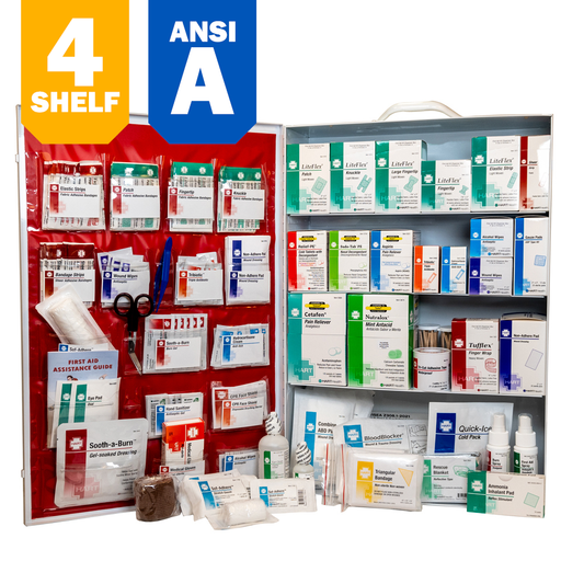 4-Shelf First Aid Station, ANSI Class A, Metal Cabinet with door pouch