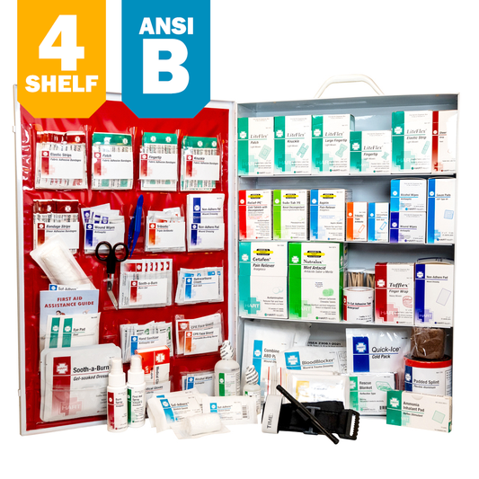 4-Shelf First Aid Station, ANSI Class B, Metal Cabinet with door pouch