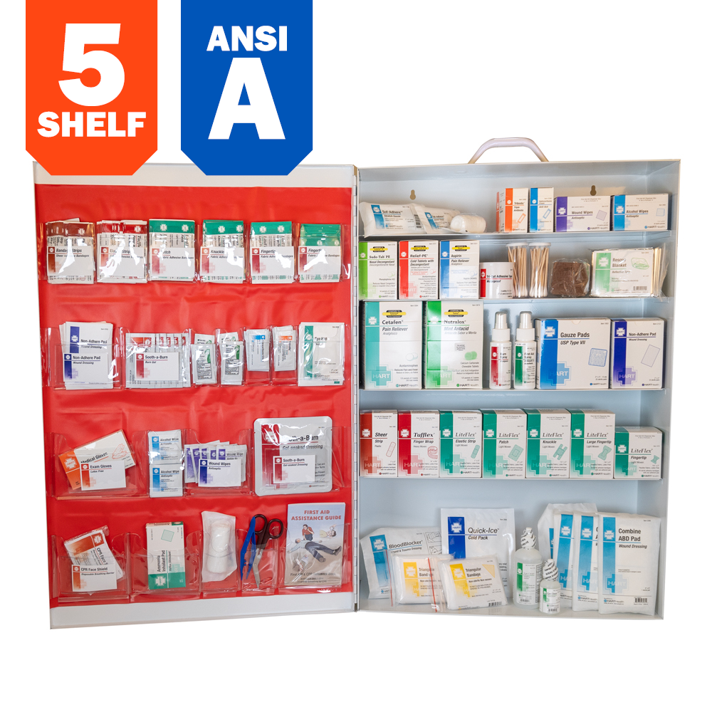 5-Shelf First Aid Station, ANSI Class A, Metal Cabinet with door pouch
