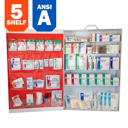 5-Shelf First Aid Station, ANSI Class A, Metal Cabinet with door pouch