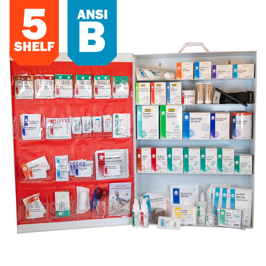 5-Shelf First Aid Station, ANSI Class B, Metal Cabinet with door pouch