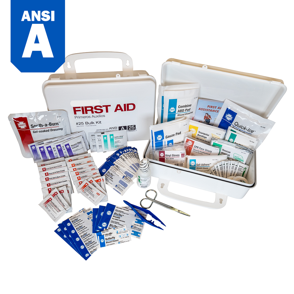 Bulk First Aid Kit, 25-Person, ANSI Class A, for Food Services with Blue Bandages