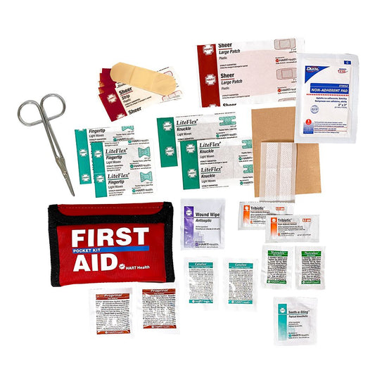 Pocket First Aid Kit, Wallet Style, Nylon, Red